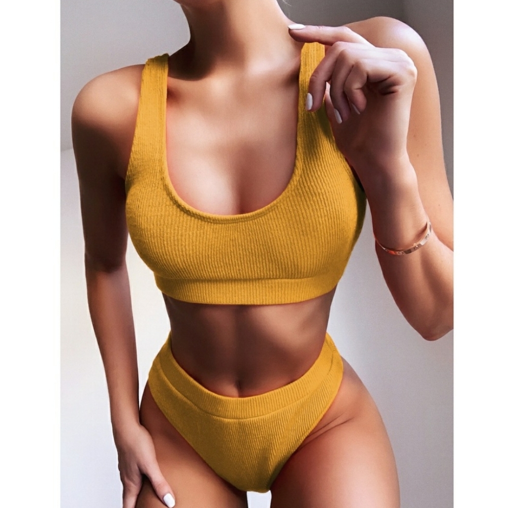 LOV Boutique. Brazilian Gold Ribbed Bikini Set - Picture 9 of 10